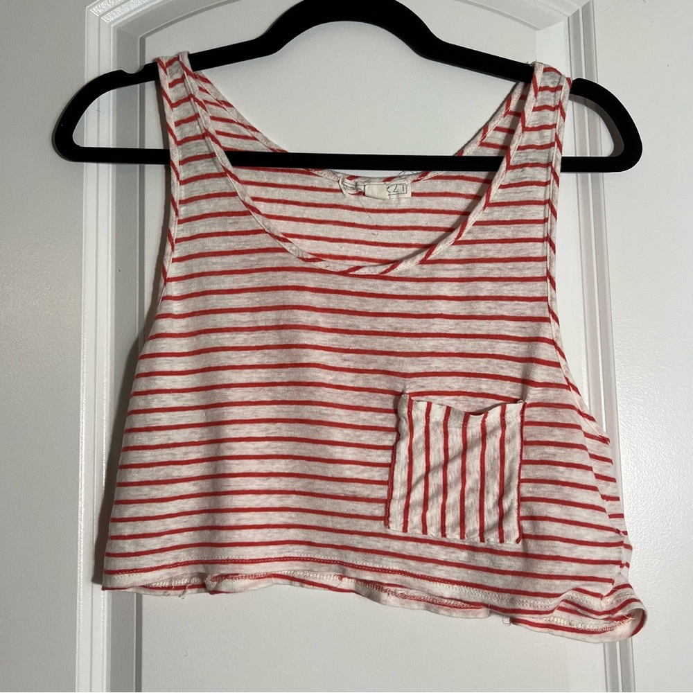 Forever 21 White and Red Cropped Tank Top